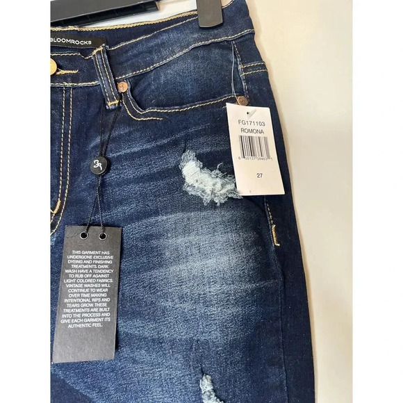 BloomRocks Frayed Hem High Waist Jeans Dark Denim Womens Size 27 Skinny NWT - Picture 3 of 9
